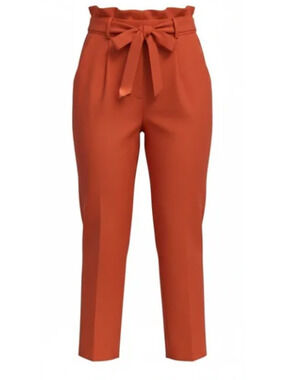 Ann Taylor Factory High-Rise Tapered Ankle Tie-Front Orange Pants Size XS 00-4